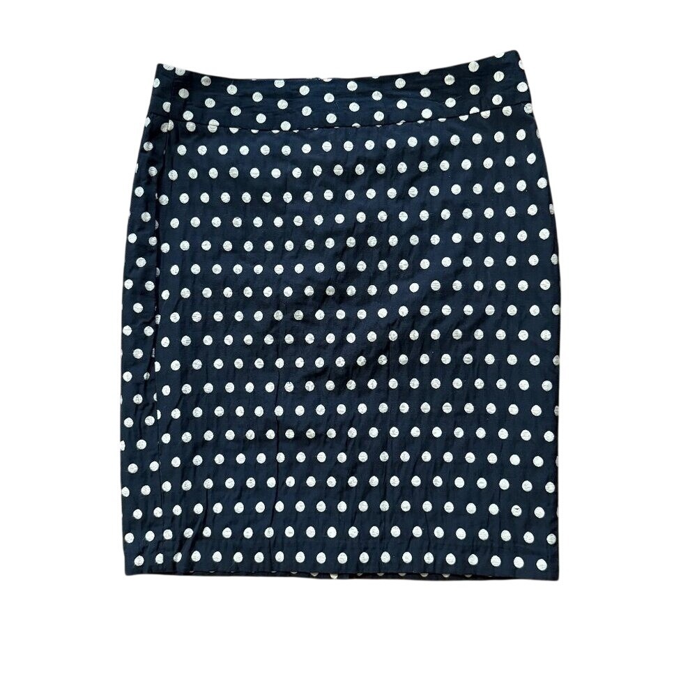 Banana Republic Navy White Polka Dot Pencil Skirt 6 Professional Workwear Career